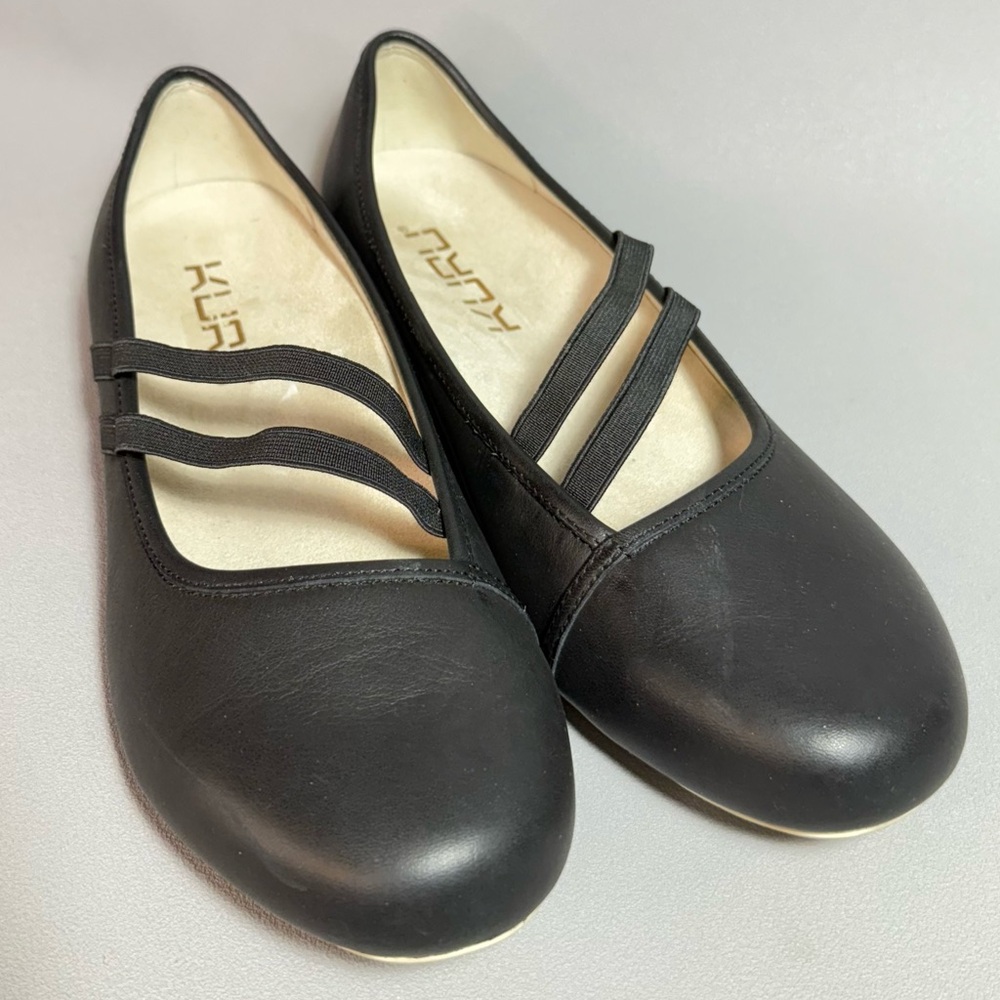 KURU Bella Black Leather Elastic Strap Mary Jane Ballet Flats - Picture 3 of 12